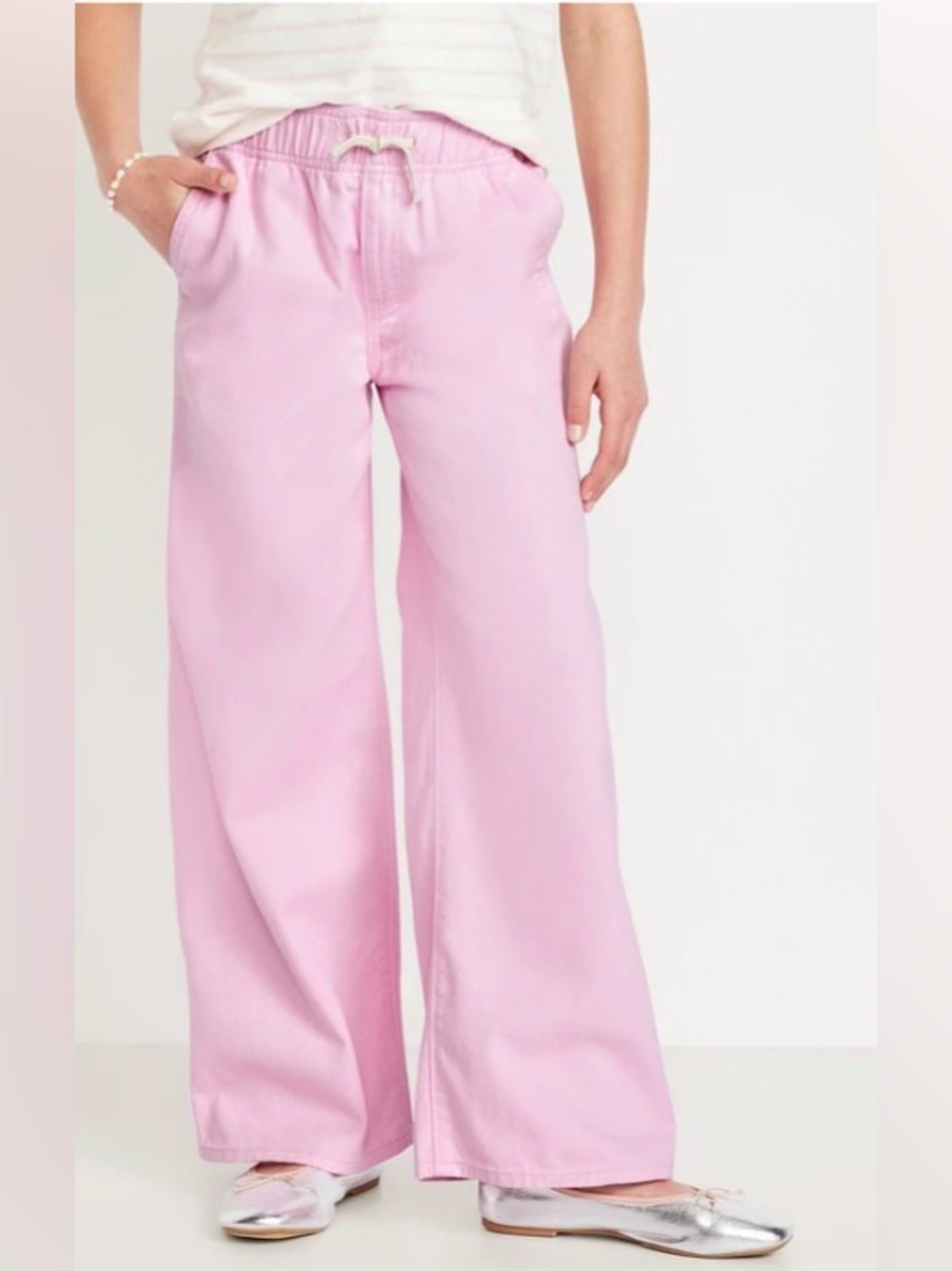 Old Navy High Rise Baggy Pink Wide-Leg Jeans 100% Cotton Girls XXL 18 Plus